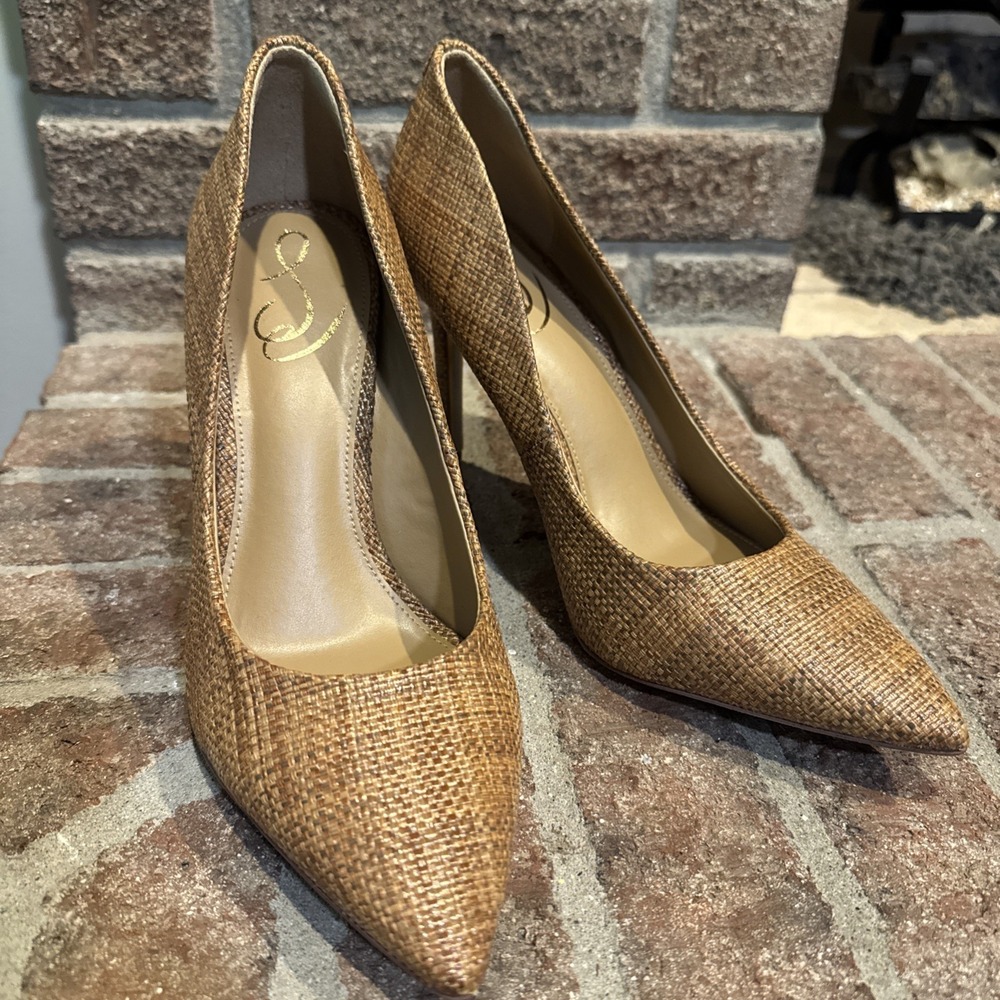 Sam Edelman Hazel Pointed Toe Pump Size 9W Cuoio Basket Weave Brown #334